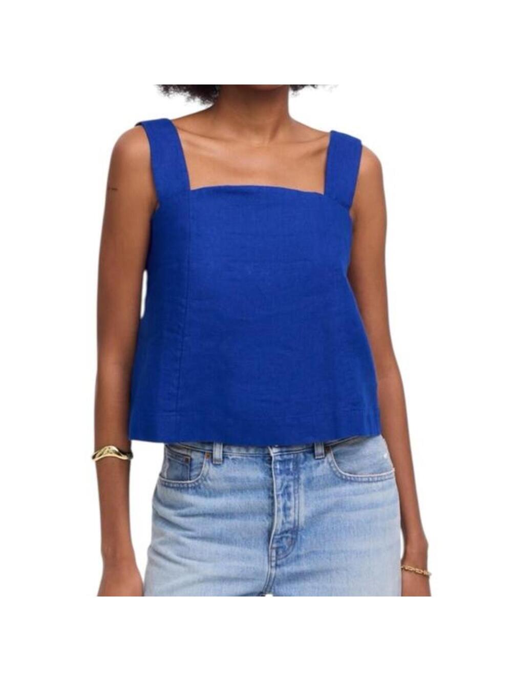 MADEWELL | Curved Neck Shell Tank 100% Linen Deep Sapphire 4th of July USA - Picture 2 of 8